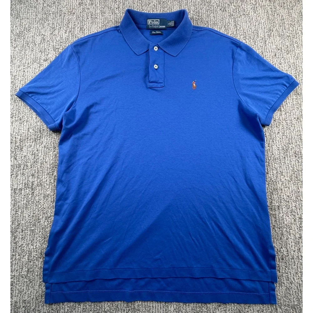 Polo Ralph Lauren Polo Mens Large Blue Pima Interlock Short Sleeve Pony Logo